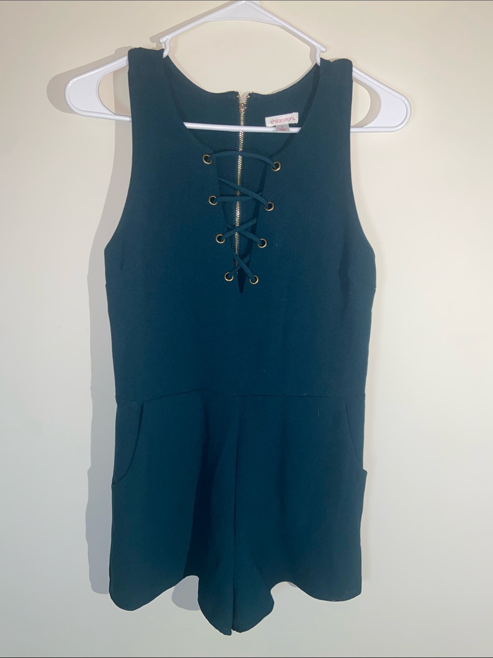 Xhilaration Deep Teal Lace-Up Sleeveless Romper Size S